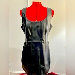 HDE Women's Faux Leather Square Neck Mini Bodycon Dress Black XXL Juniors